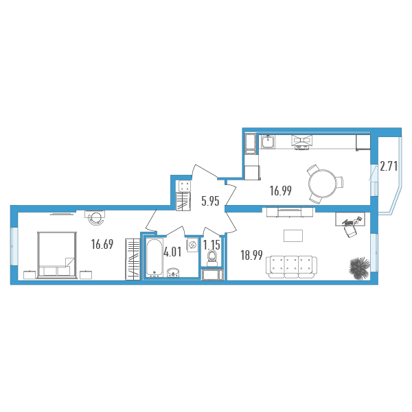 2-комнатная, 65 м² — ЖК ЖК Yoga (Йога)