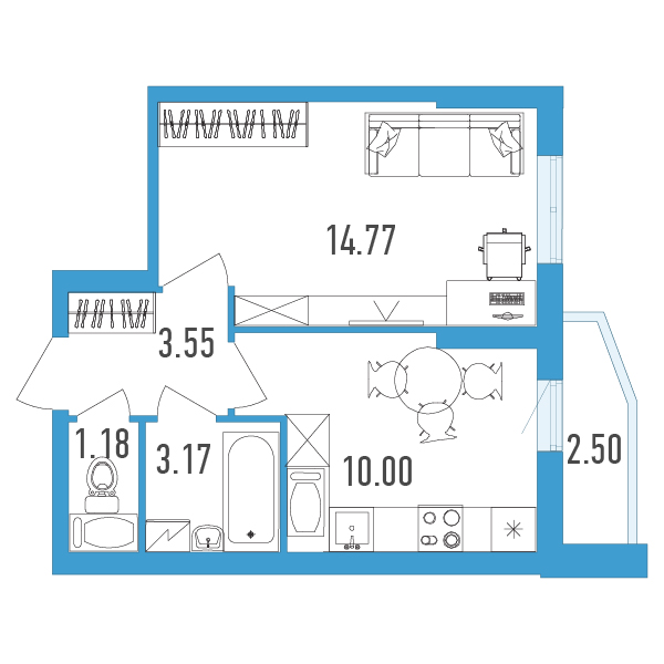 1-комнатная, 34 м² — ЖК ЖК Yoga (Йога)