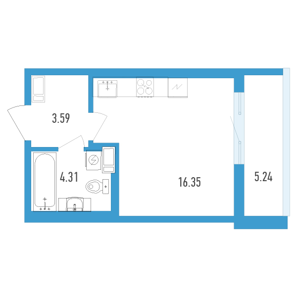 Студия, 27 м² — ЖК ЖК Аэросити