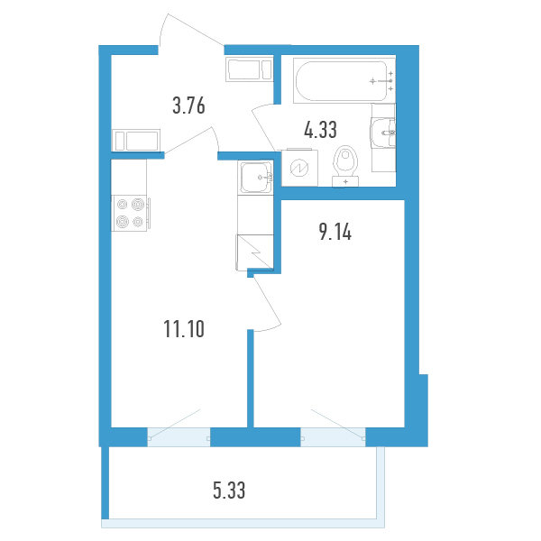 1-комнатная, 30 м² — ЖК ЖК Аэросити