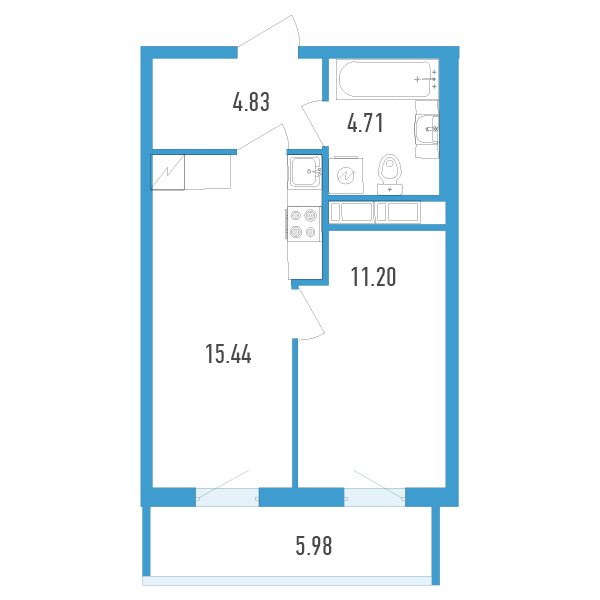 1-комнатная, 38 м² — ЖК ЖК Аэросити