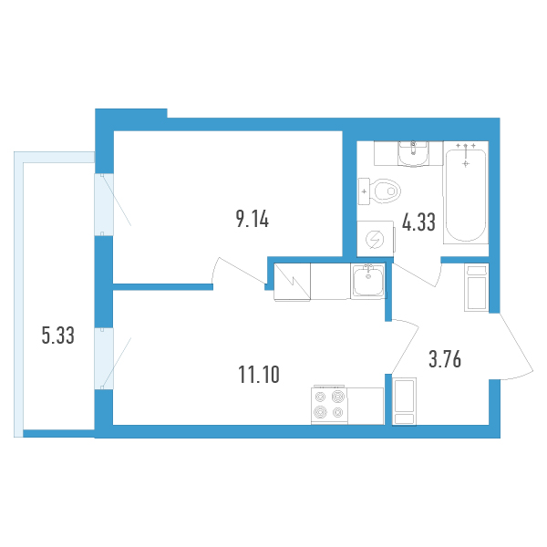 1-комнатная, 30 м² — ЖК ЖК Аэросити