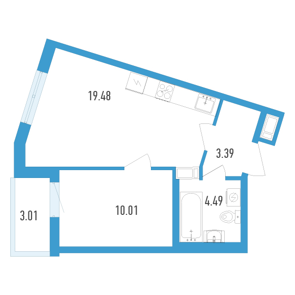1-комнатная, 39 м² — ЖК ЖК Аэросити
