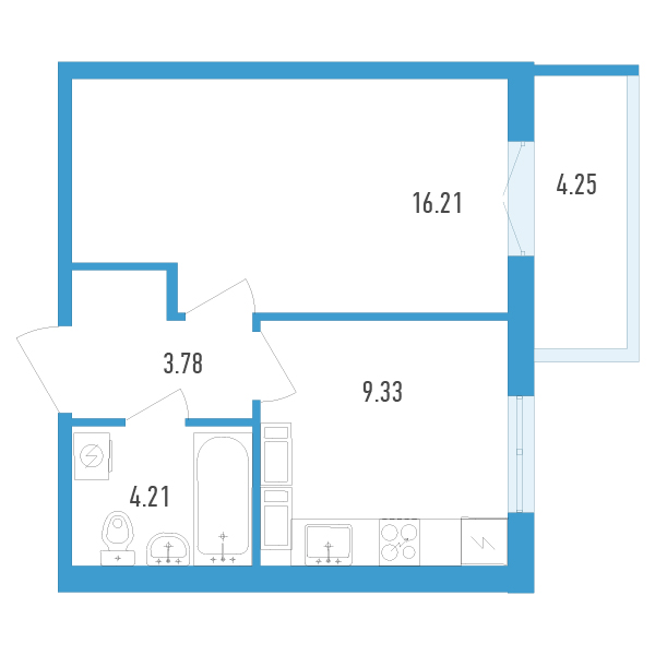 1-комнатная, 35 м² — ЖК ЖК Аэросити