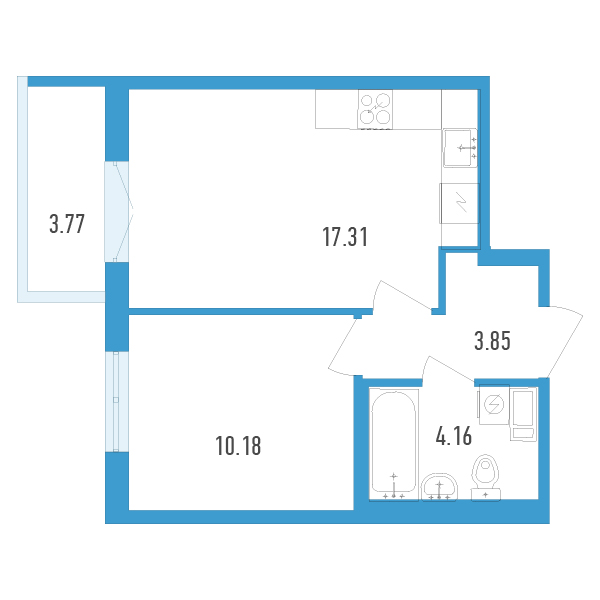 1-комнатная, 37 м² — ЖК ЖК Аэросити