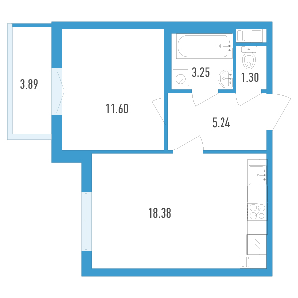 1-комнатная, 41 м² — ЖК ЖК Аэросити
