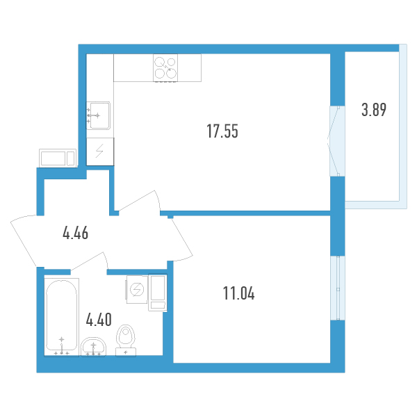 1-комнатная, 39 м² — ЖК ЖК Аэросити