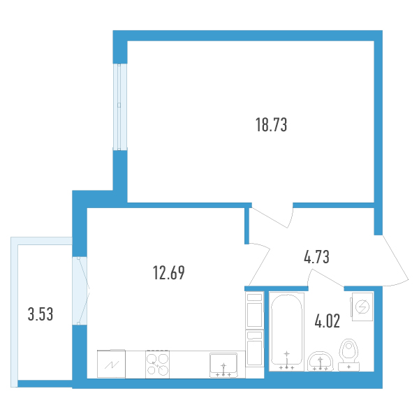 1-комнатная, 41 м² — ЖК ЖК Аэросити