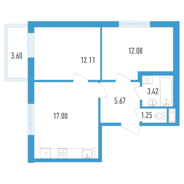 2-комнатная, 53 м² — ЖК ЖК Аэросити