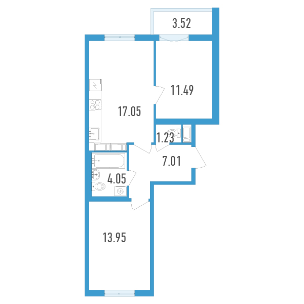 2-комнатная, 57 м² — ЖК ЖК Аэросити