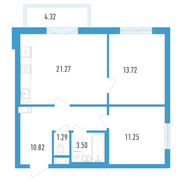 2-комнатная, 63 м² — ЖК ЖК Аэросити