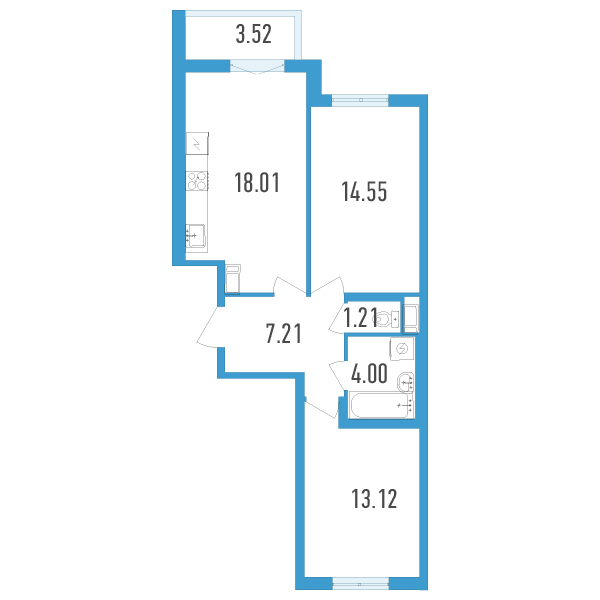 2-комнатная, 60 м² — ЖК ЖК Аэросити
