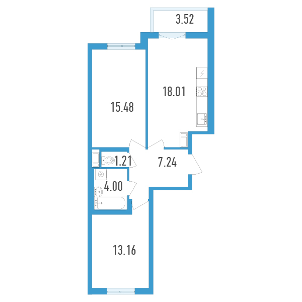 2-комнатная, 61 м² — ЖК ЖК Аэросити