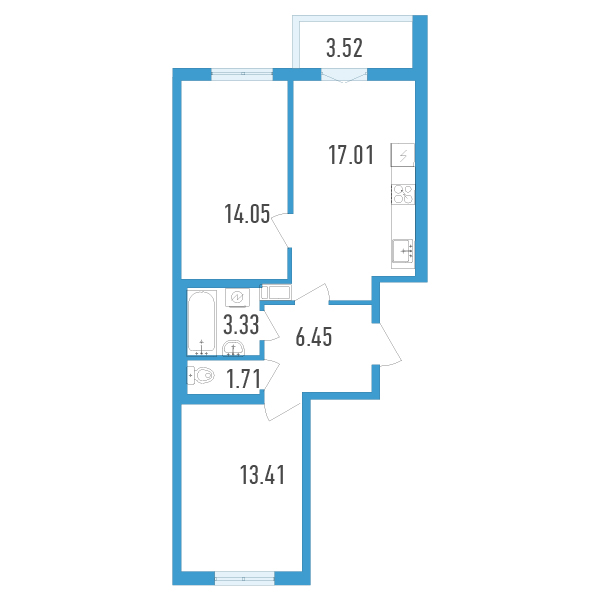 2-комнатная, 58 м² — ЖК ЖК Аэросити