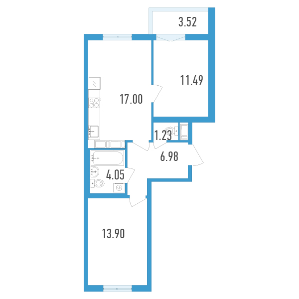 2-комнатная, 56 м² — ЖК ЖК Аэросити