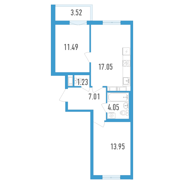 2-комнатная, 57 м² — ЖК ЖК Аэросити