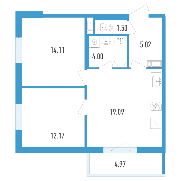 2-комнатная, 57 м² — ЖК ЖК Аэросити