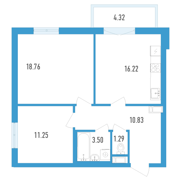 2-комнатная, 63 м² — ЖК ЖК Аэросити