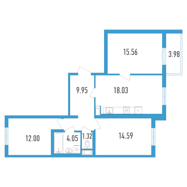 3-комнатная, 77 м² — ЖК ЖК Аэросити