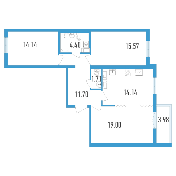 3-комнатная, 83 м² — ЖК ЖК Аэросити