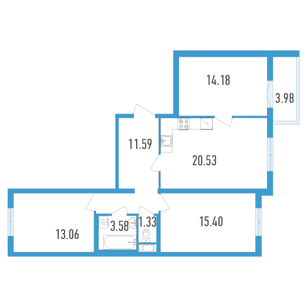 3-комнатная, 82 м² — ЖК ЖК Аэросити
