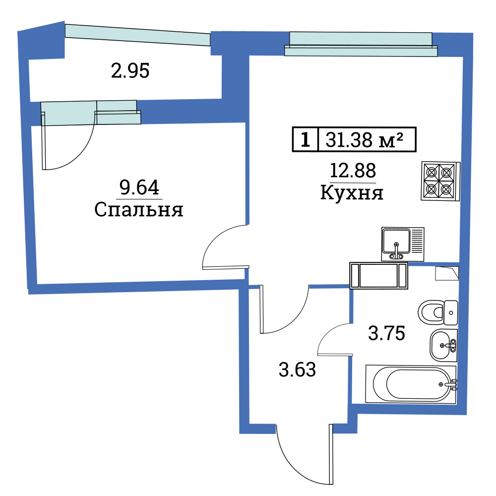 1-комнатная, 31 м² — ЖК ЖК «Авиатор (Aviator)»