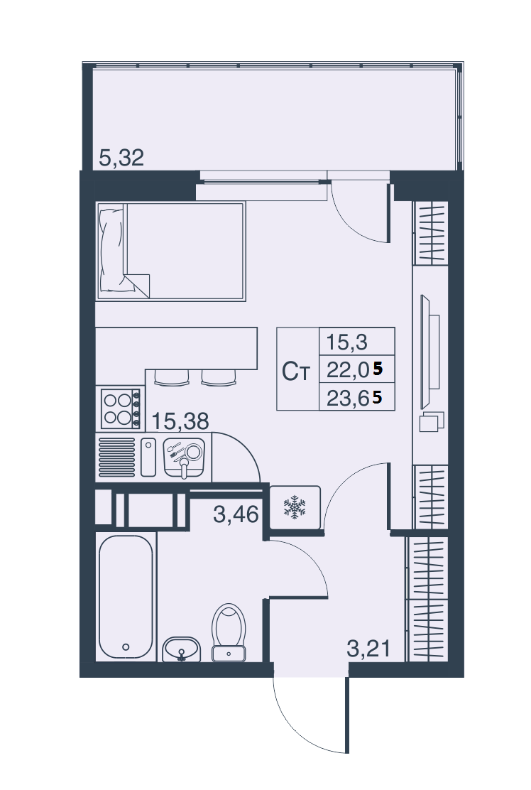 Студия, 22 м² — ЖК ЖК Мурино Парк