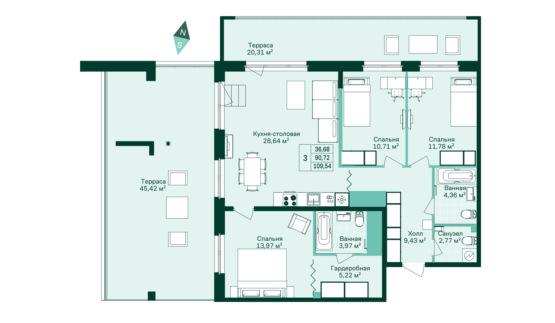 3-комнатная, 111 м² — ЖК ЖК Магнифика Резиденс (Magnifika Residence)