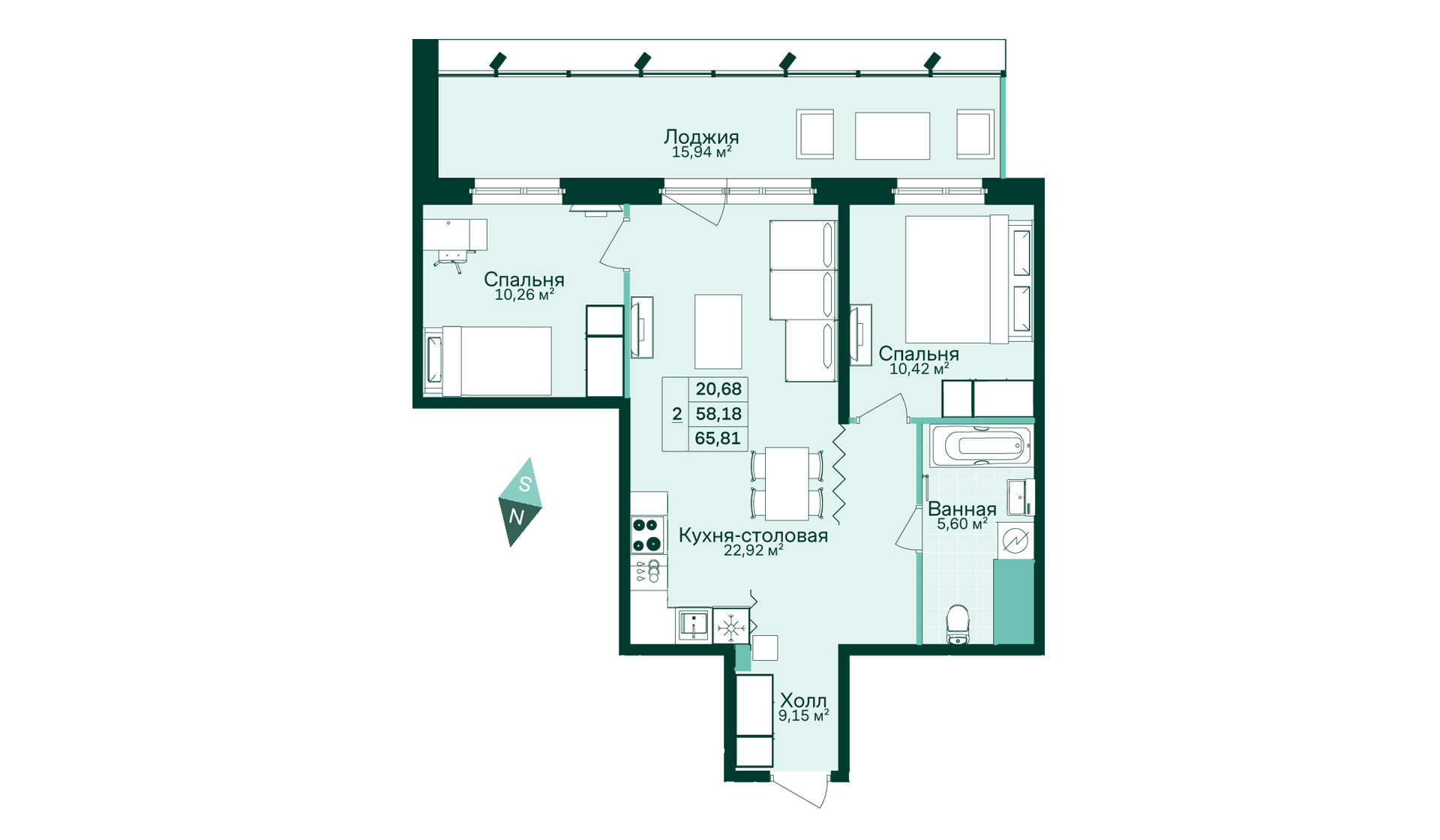 2-комнатная, 66 м² — ЖК ЖК Магнифика Резиденс (Magnifika Residence)