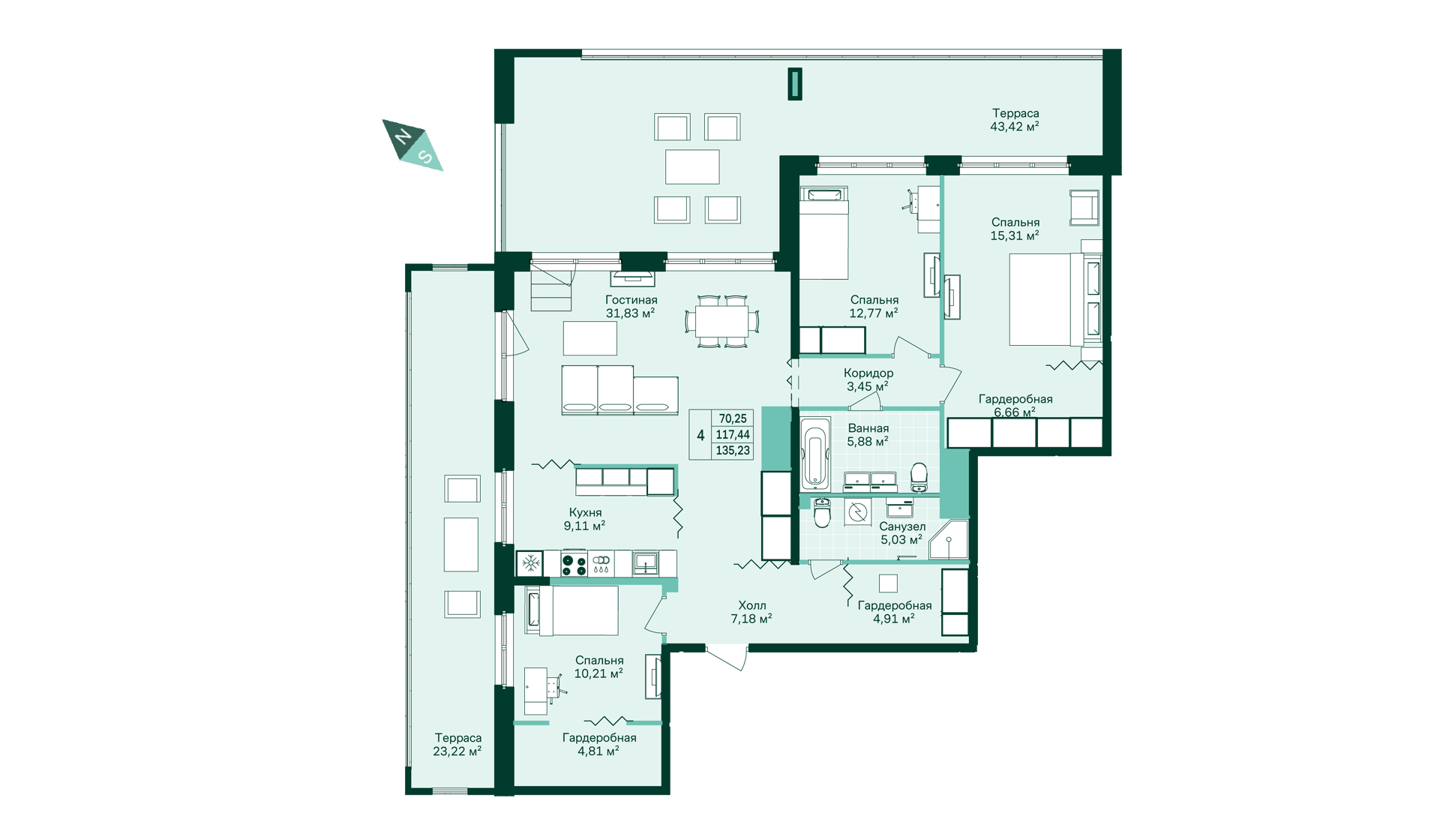 3-комнатная, 137 м² — ЖК ЖК Магнифика Резиденс (Magnifika Residence)