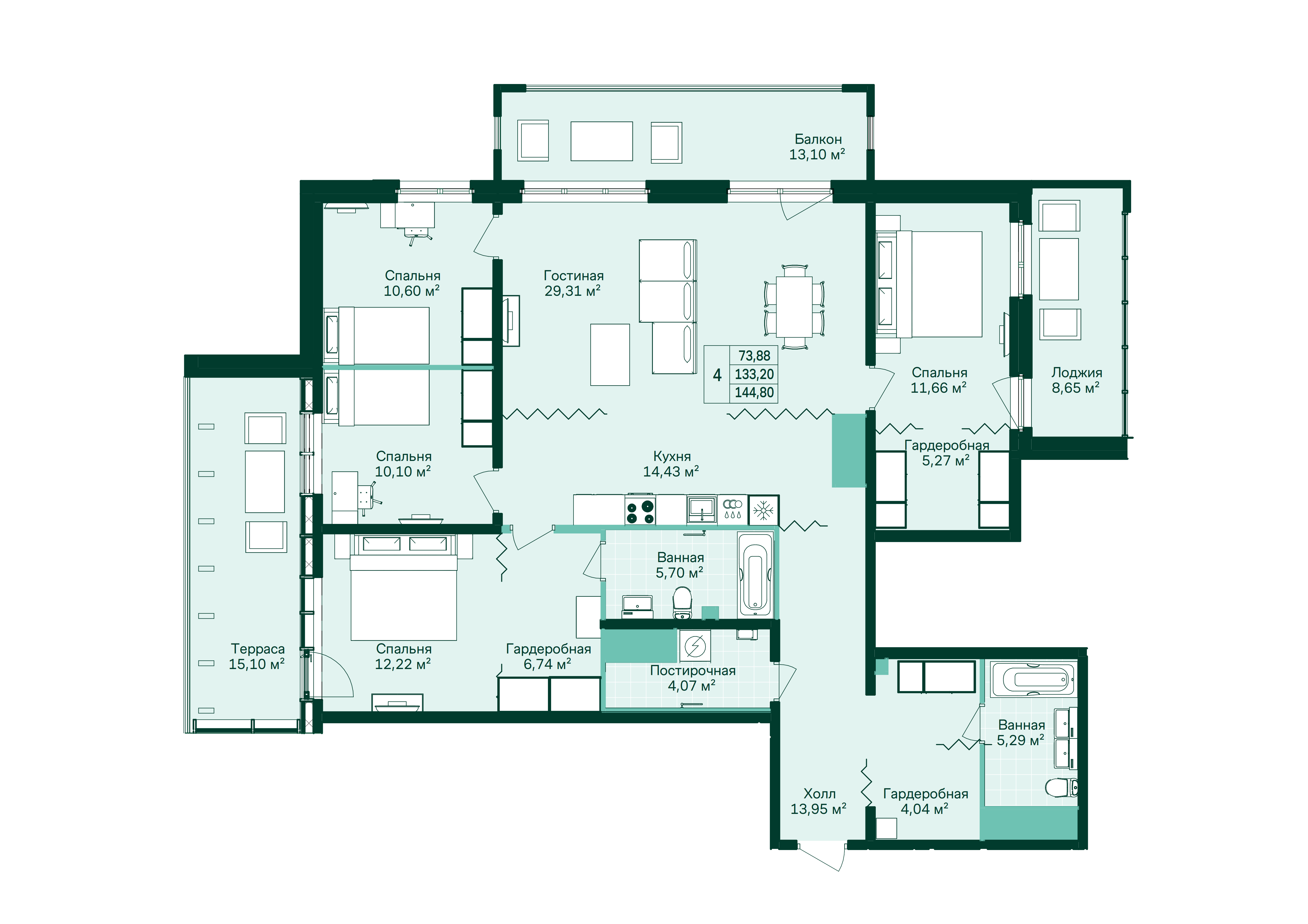 4-комнатная, 146 м² — ЖК ЖК Магнифика Резиденс (Magnifika Residence)