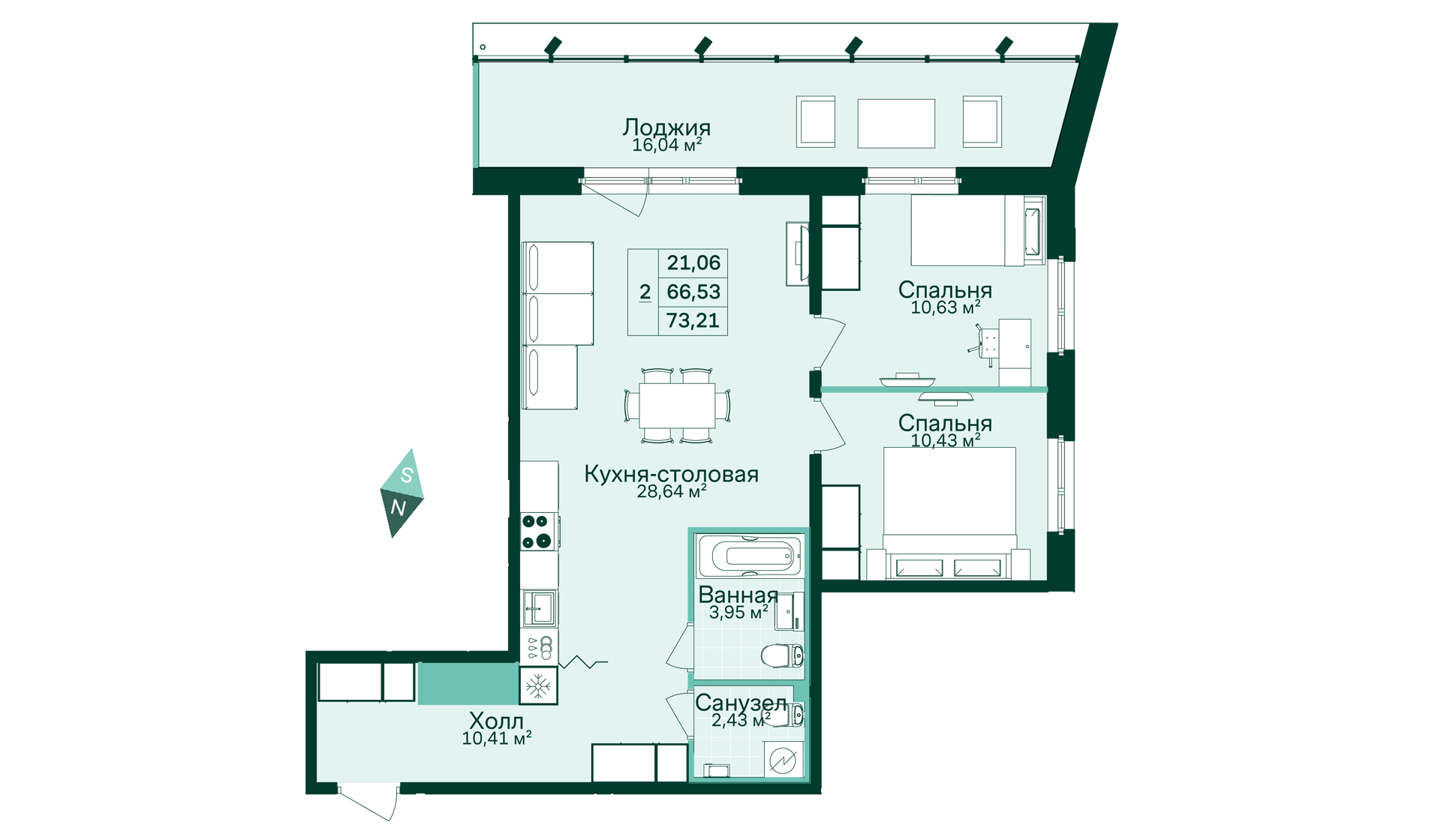 2-комнатная, 73 м² — ЖК ЖК Магнифика Резиденс (Magnifika Residence)