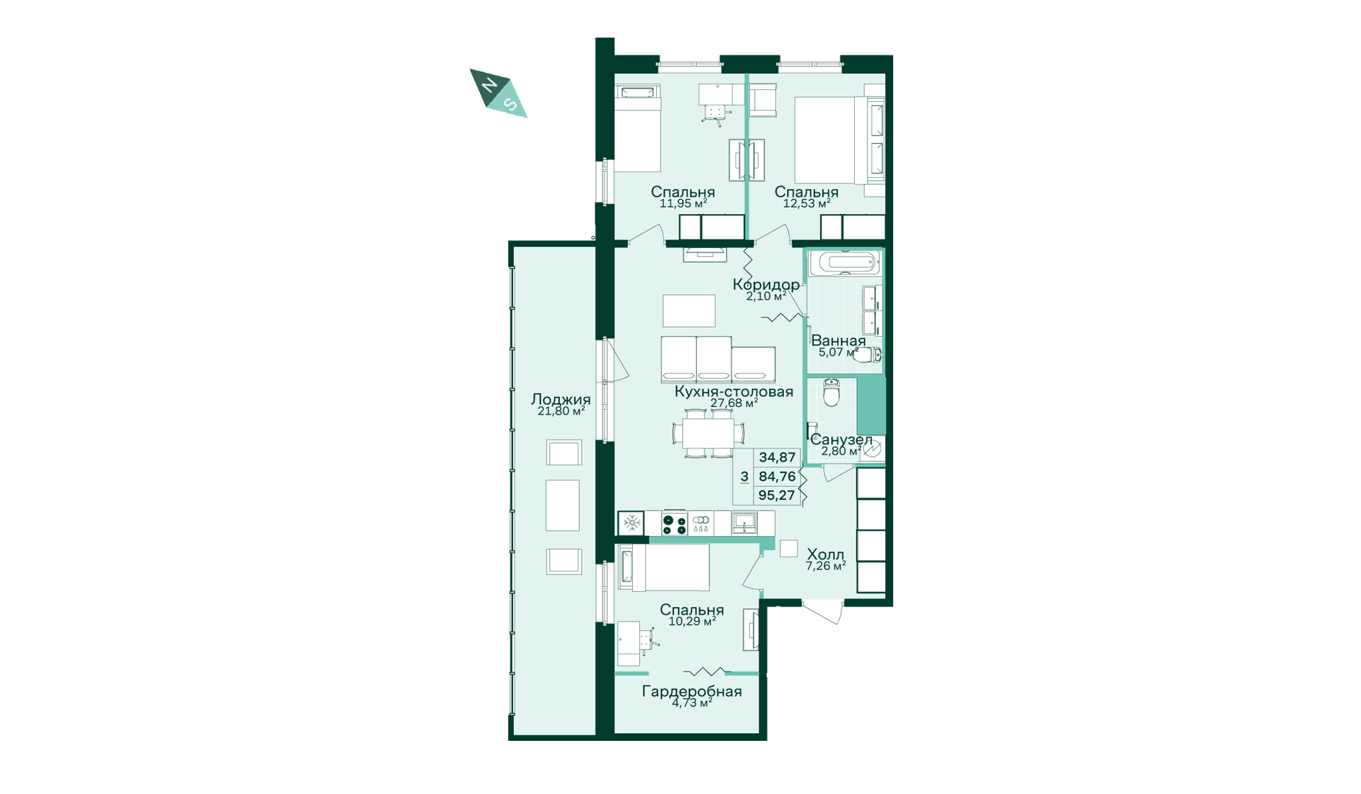 3-комнатная, 95 м² — ЖК ЖК Магнифика Резиденс (Magnifika Residence)