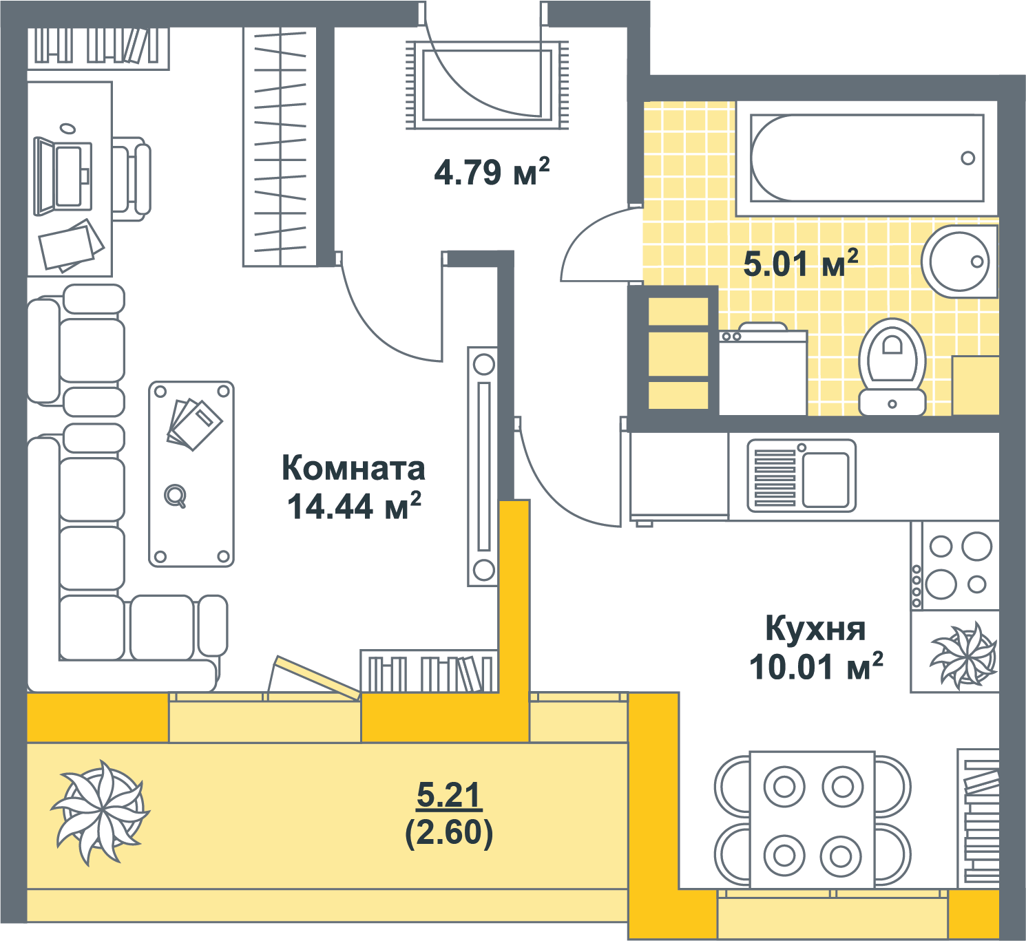 1-комнатная, 37 м² — ЖК ЖК Тихая гавань (Светлый мир)
