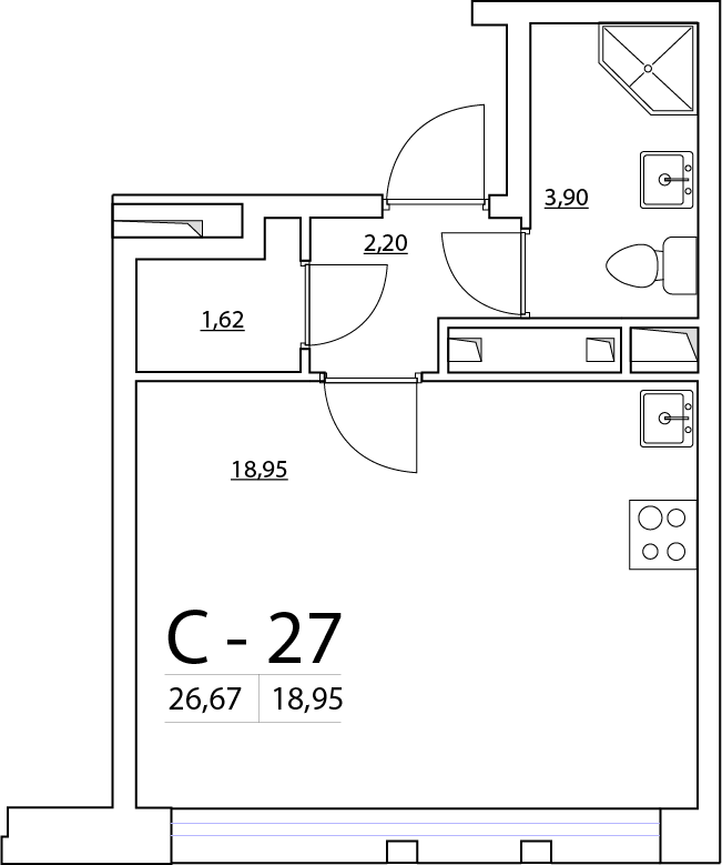 1-комнатная, 32 м² — ЖК ЖК Нью Тайм (New Time)
