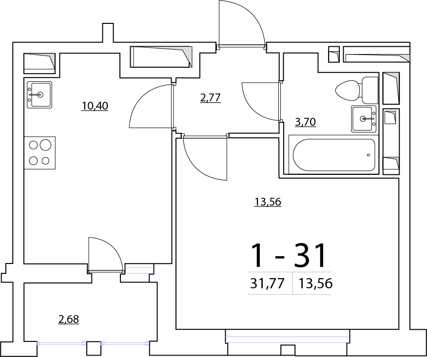 1-комнатная, 32 м² — ЖК ЖК Нью Тайм (New Time)