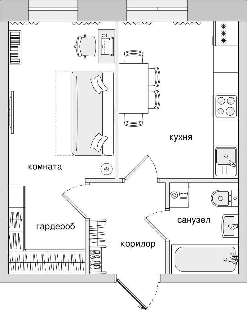 1-комнатная, 32 м² — ЖК ЖК Северный