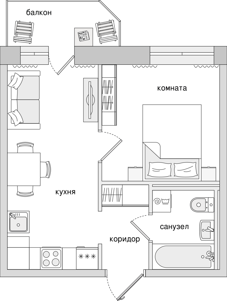 1-комнатная, 35 м² — ЖК ЖК Северный