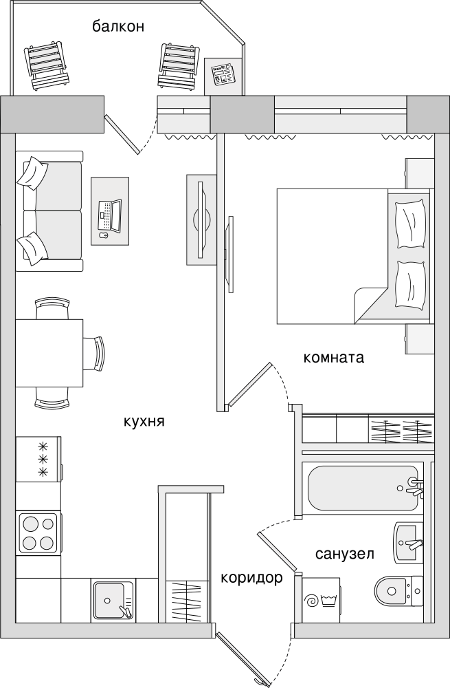 1-комнатная, 39 м² — ЖК ЖК Северный