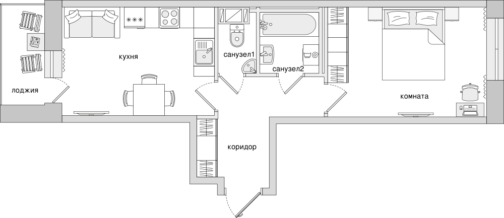 1-комнатная, 44 м² — ЖК ЖК Северный