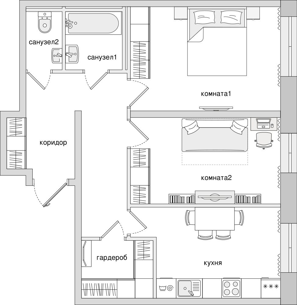 2-комнатная, 60 м² — ЖК ЖК Северный