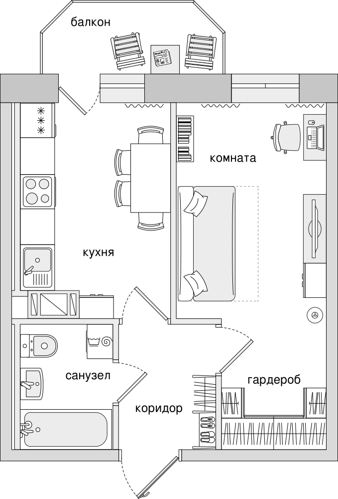 1-комнатная, 35 м² — ЖК ЖК Северный