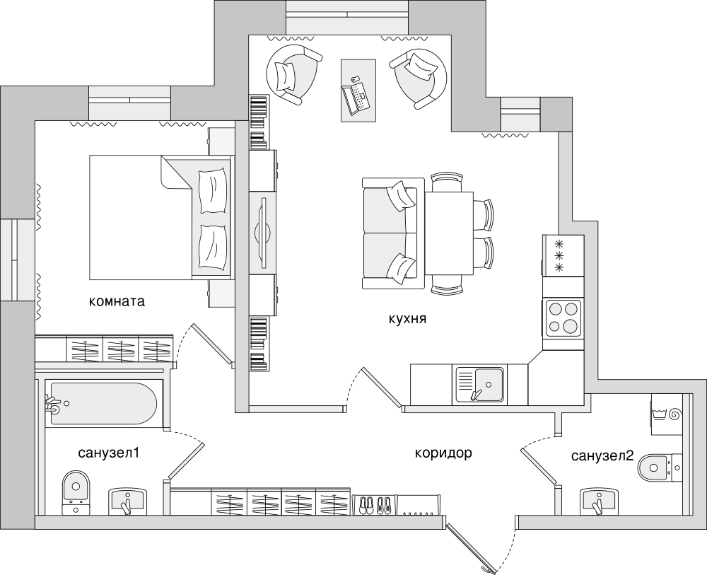 1-комнатная, 49 м² — ЖК ЖК Северный