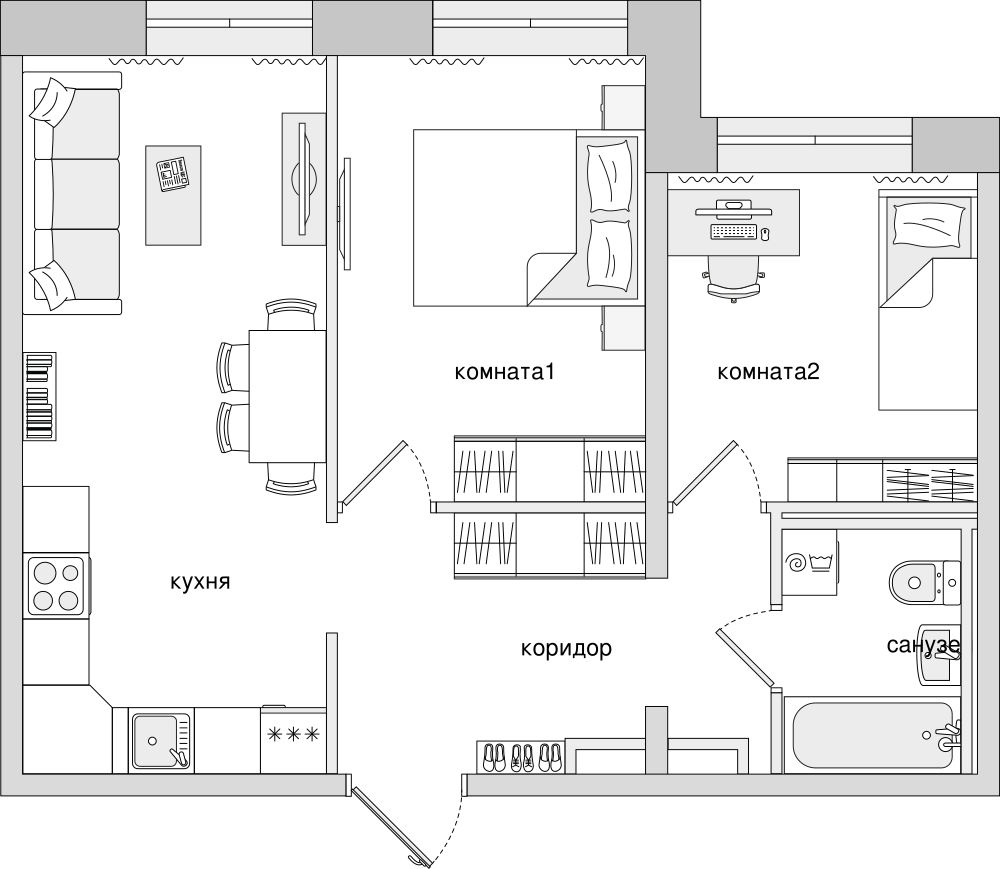 2-комнатная, 52 м² — ЖК ЖК Северный