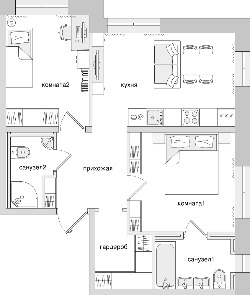 2-комнатная, 56 м² — ЖК ЖК Северный