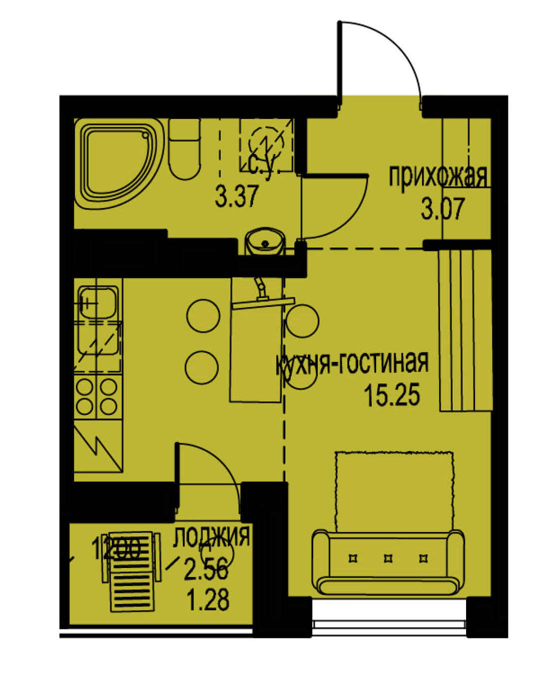 Студия, 23 м² — ЖК ЖК ID Мурино (Айди Мурино)