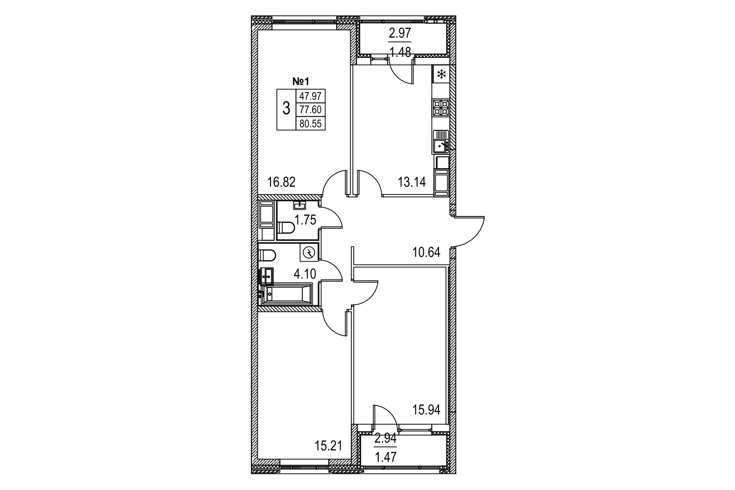 3-комнатная, 80 м² — ЖК ЖК Лиговский сити - Второй квартал (Ligovsky City)