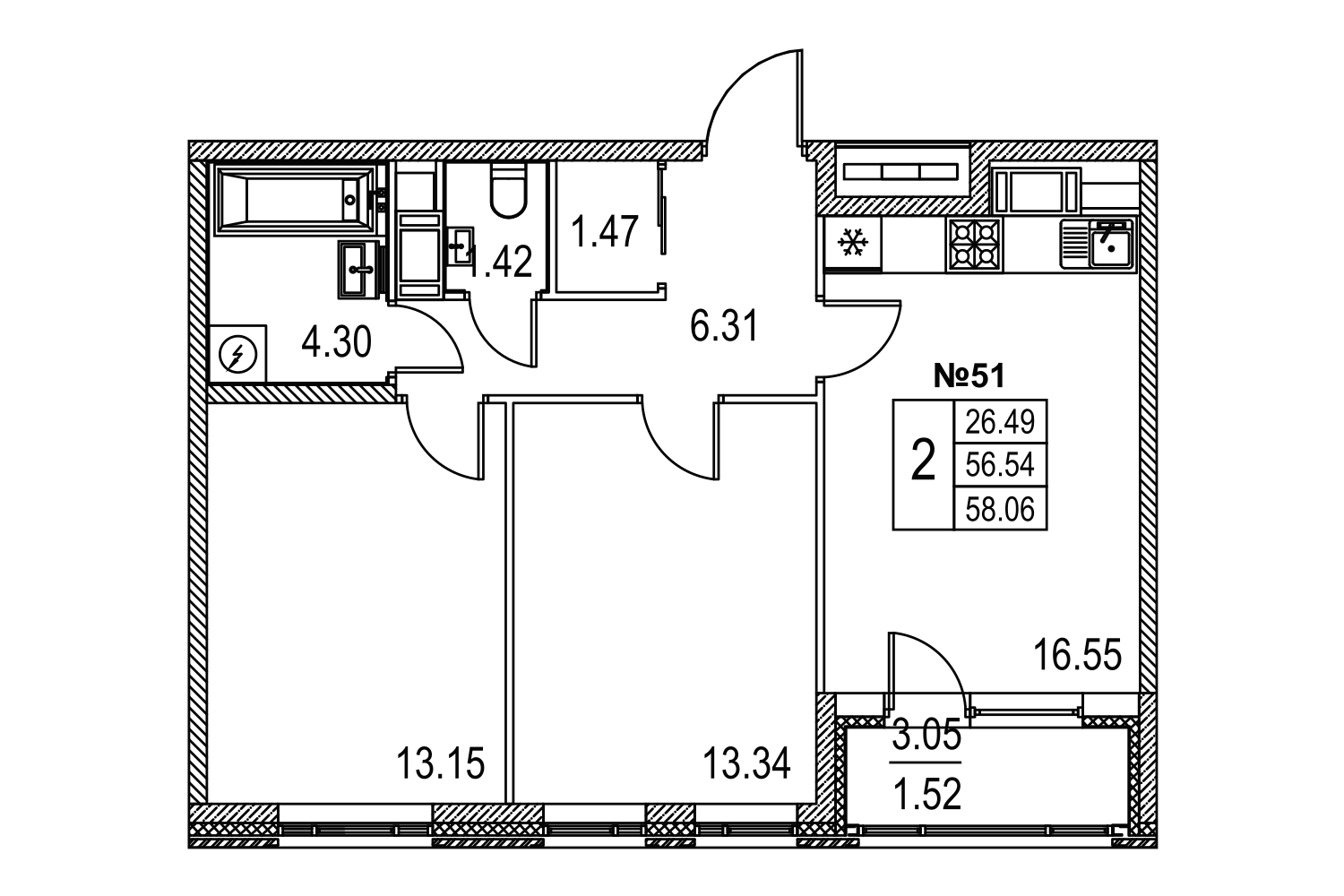 2-комнатная, 58 м² — ЖК ЖК Лиговский сити - Второй квартал (Ligovsky City)