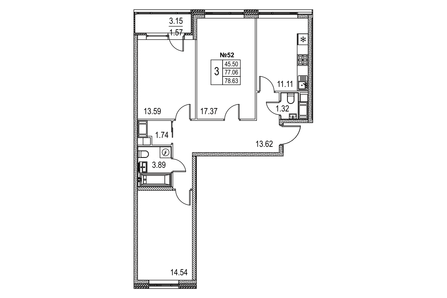 3-комнатная, 79 м² — ЖК ЖК Лиговский сити - Второй квартал (Ligovsky City)