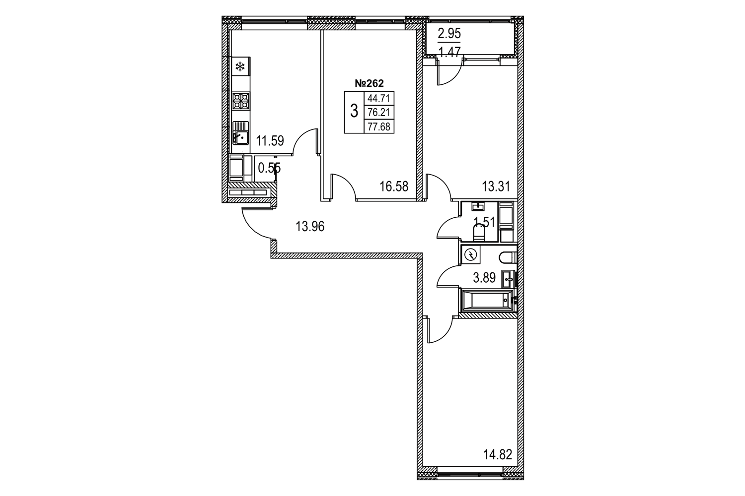 3-комнатная, 78 м² — ЖК ЖК Лиговский сити - Второй квартал (Ligovsky City)
